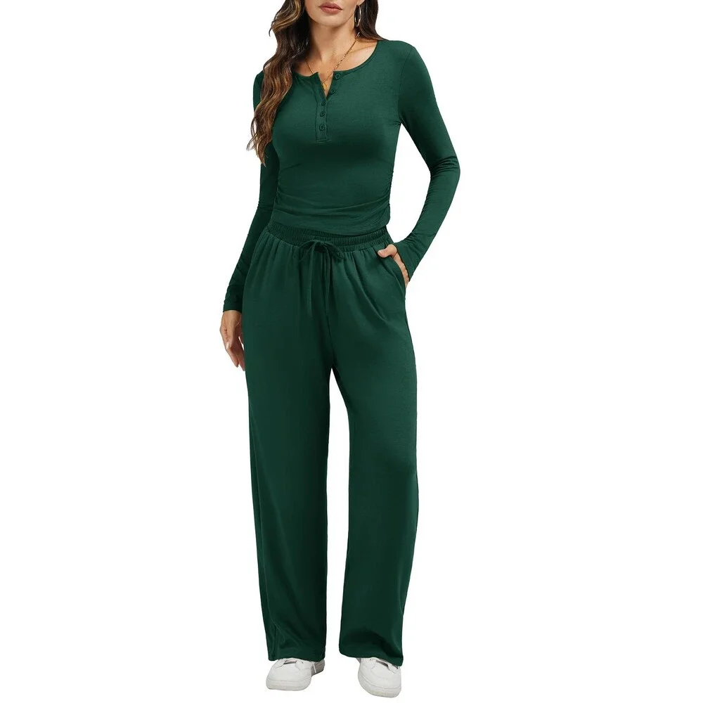 Gracyoga Women's Green Two Piece Sets Lounge Fall Outfits 2025 Fashion L